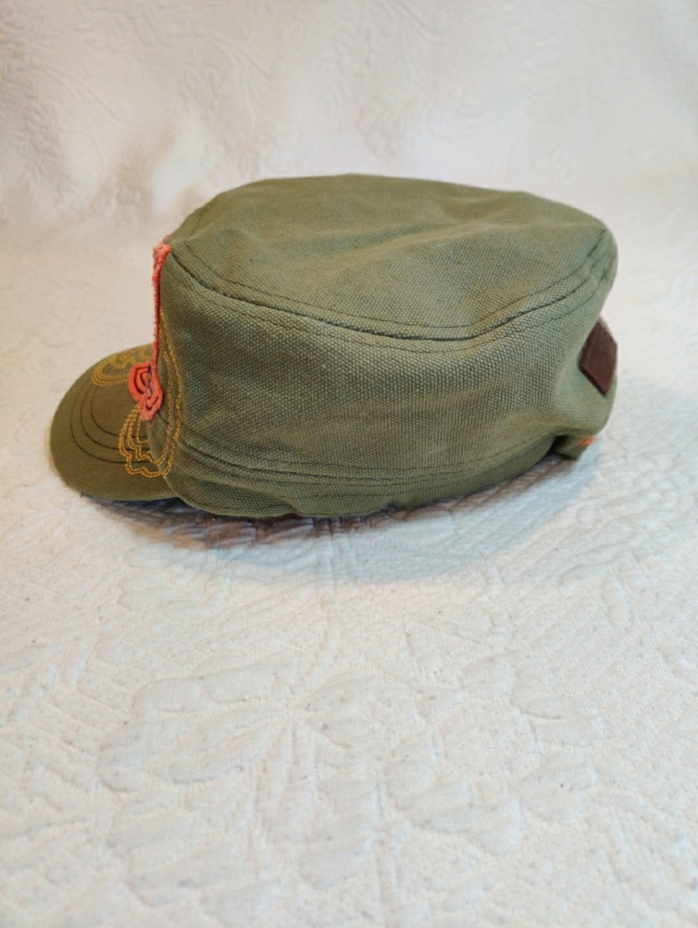 Karma Hat "Find Your Own Bliss" Floral Applique Studded Embroidered Cadet Cap - Picture 5 of 10